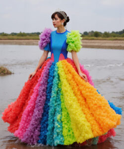 Ethereal Winter Dream Gown White Glowing Multicolor Dress