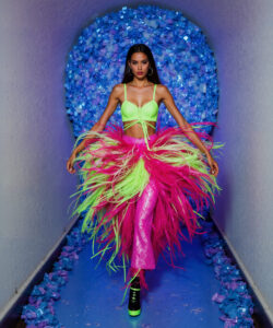 Fantasy Ice Gown White Dress With Glowing Multicolor Shoulders