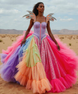 Fantasy Ice Queen White Gown With Glowing Multicolor Shoulders