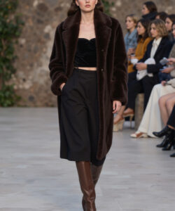 Faux Fur Coat Brown Coat Velvet Top Culottes Knee High Boots Elegant Fall Fashion