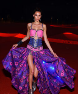 Festival Queen Pink Purple Floral Skirt With Light Up Details Bold Top