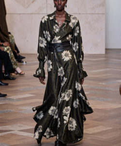 Floral Dress Maxi Dress Wide Belt Black Dress Runway Sophisticated Unique Print