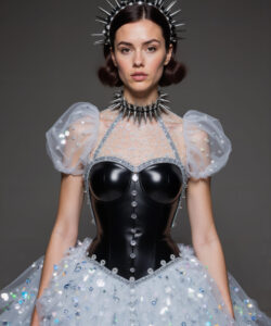 Gothic Glitter Glam Black Corset Sparkly White Skirt With Spiked Accessories