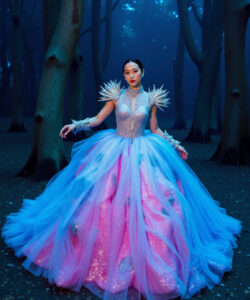 Ice Queen Lumina Gown White Blue Glowing Dress With Crystal Shoulders