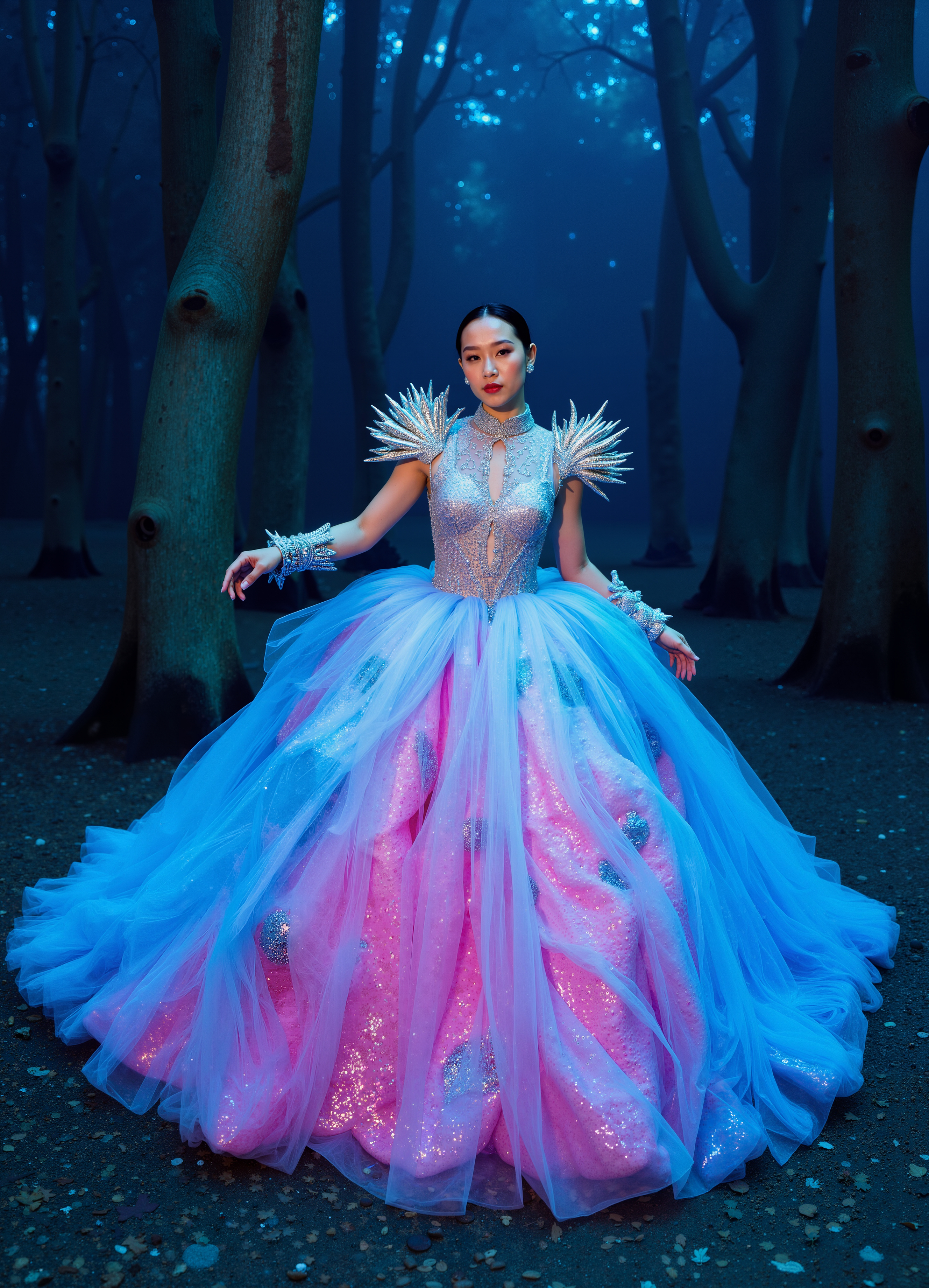 Ice Queen Lumina Gown White Blue Glowing Dress With Crystal Shoulders