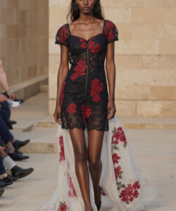 Lace Mini Dress Red Floral Sheer Train Romantic Elegant Evening Wear Unique