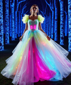 Lava Flow Gown Glowing Blue Orange Patterned Dress On A Fiery Landscape 7 1