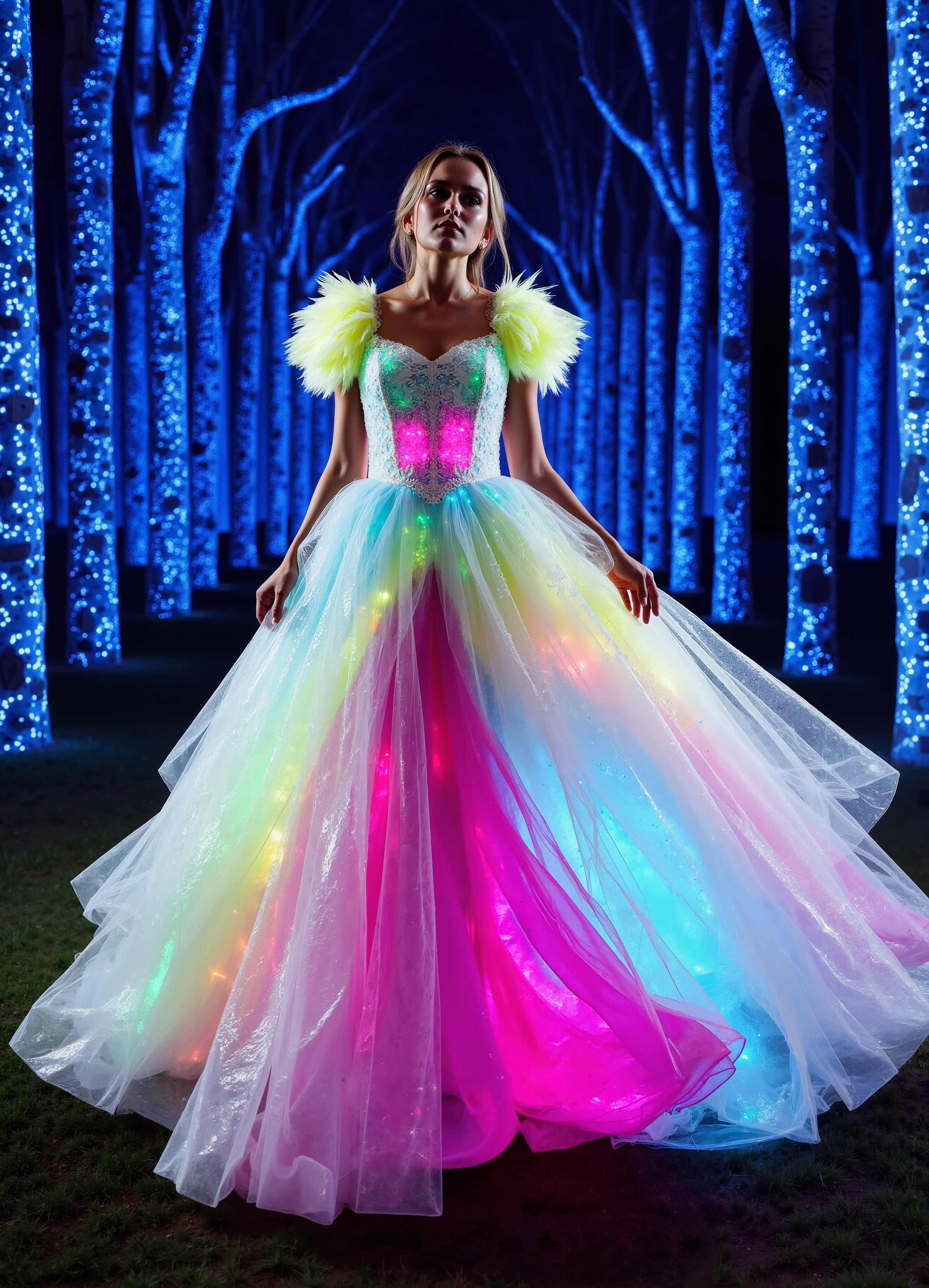 Lava Flow Gown Glowing Blue Orange Patterned Dress On A Fiery Landscape 7 1