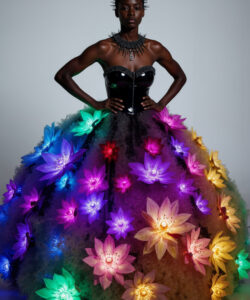Luminous Blue Galaxy Gown One Shoulder Dress With Light Up Flower Detail 1