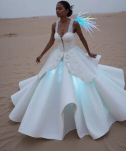 Luminous Frost Empress White Gown With Glowing Multicolor Shoulders 1