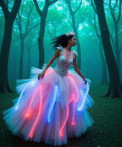 Luminous Frost Gown White Blue Glowing Dress With Sparkling Crystal Shoulders