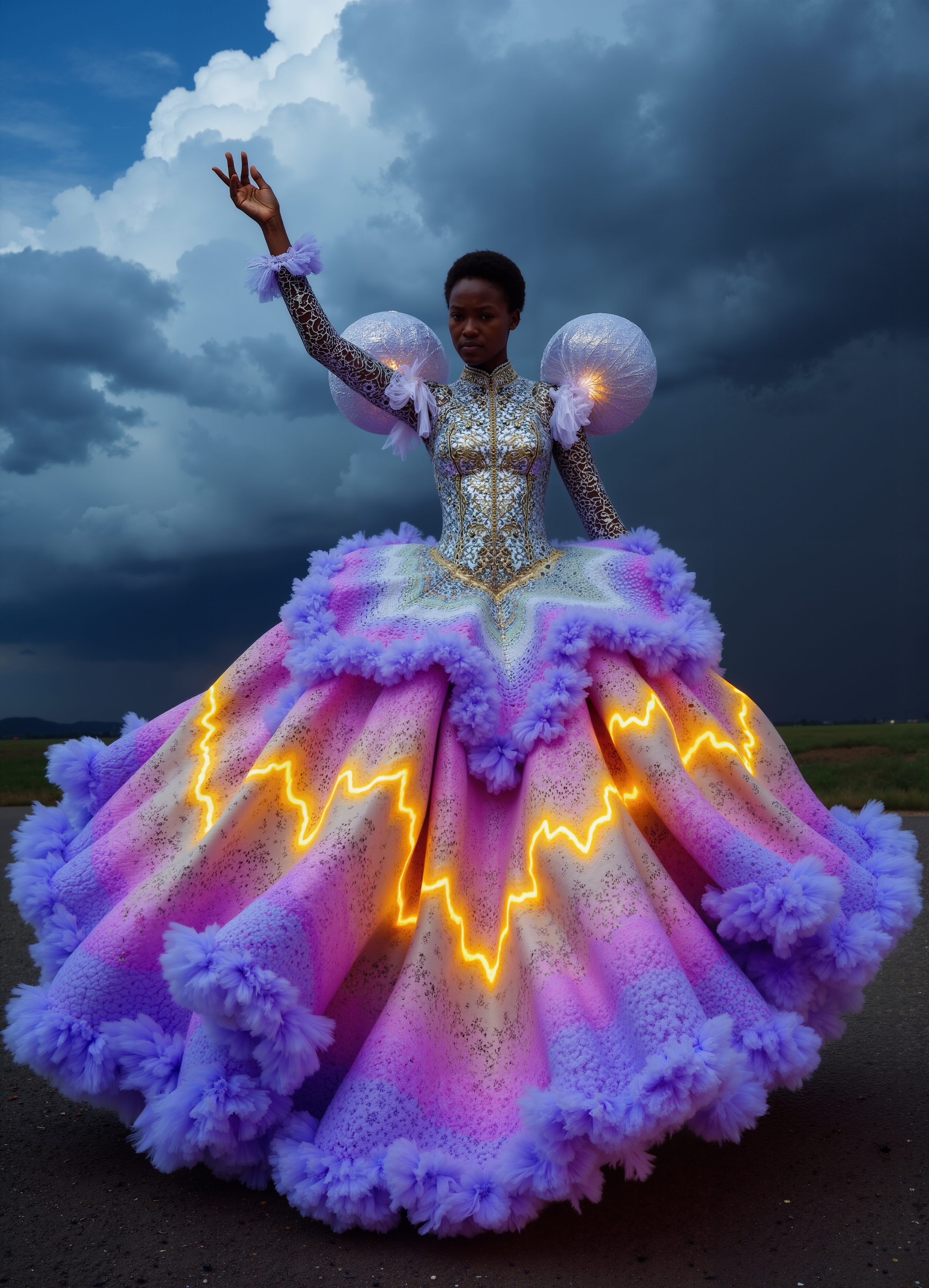 Luminous Frost Gown White Dress With Glowing Blue Pink Ice Shoulders 1