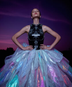 Luminous Frost Princess White Gown With Glowing Multicolor Shoulders 1