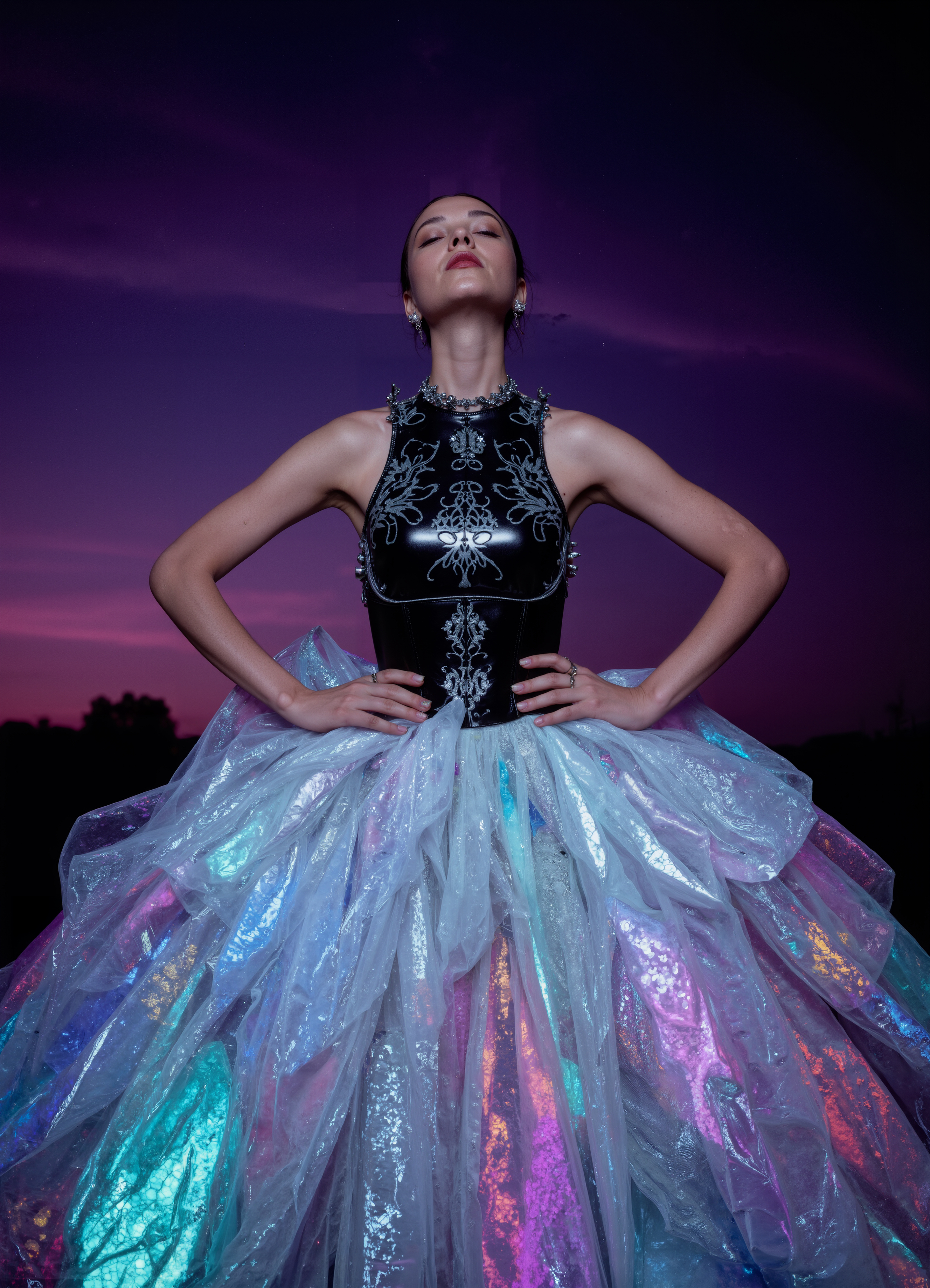 Luminous Frost Princess White Gown With Glowing Multicolor Shoulders 1