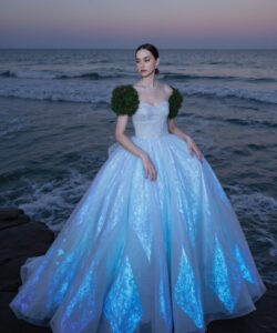 Luminous Ice Queen White Gown With Glowing Multicolor Shoulders 1