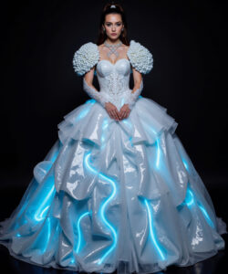 Luminous Princess Gown White Blue Glowing Light Up Dress For A Grand Entrance