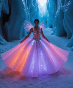 Luminous Snow Queen Gown White Dress With Glowing Multicolor Shoulders 1
