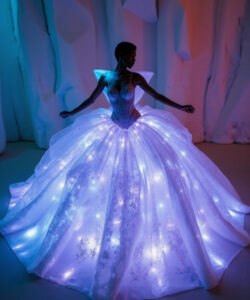 Luminous Snow Queen White Dress With Glowing Multicolor Shoulders 1
