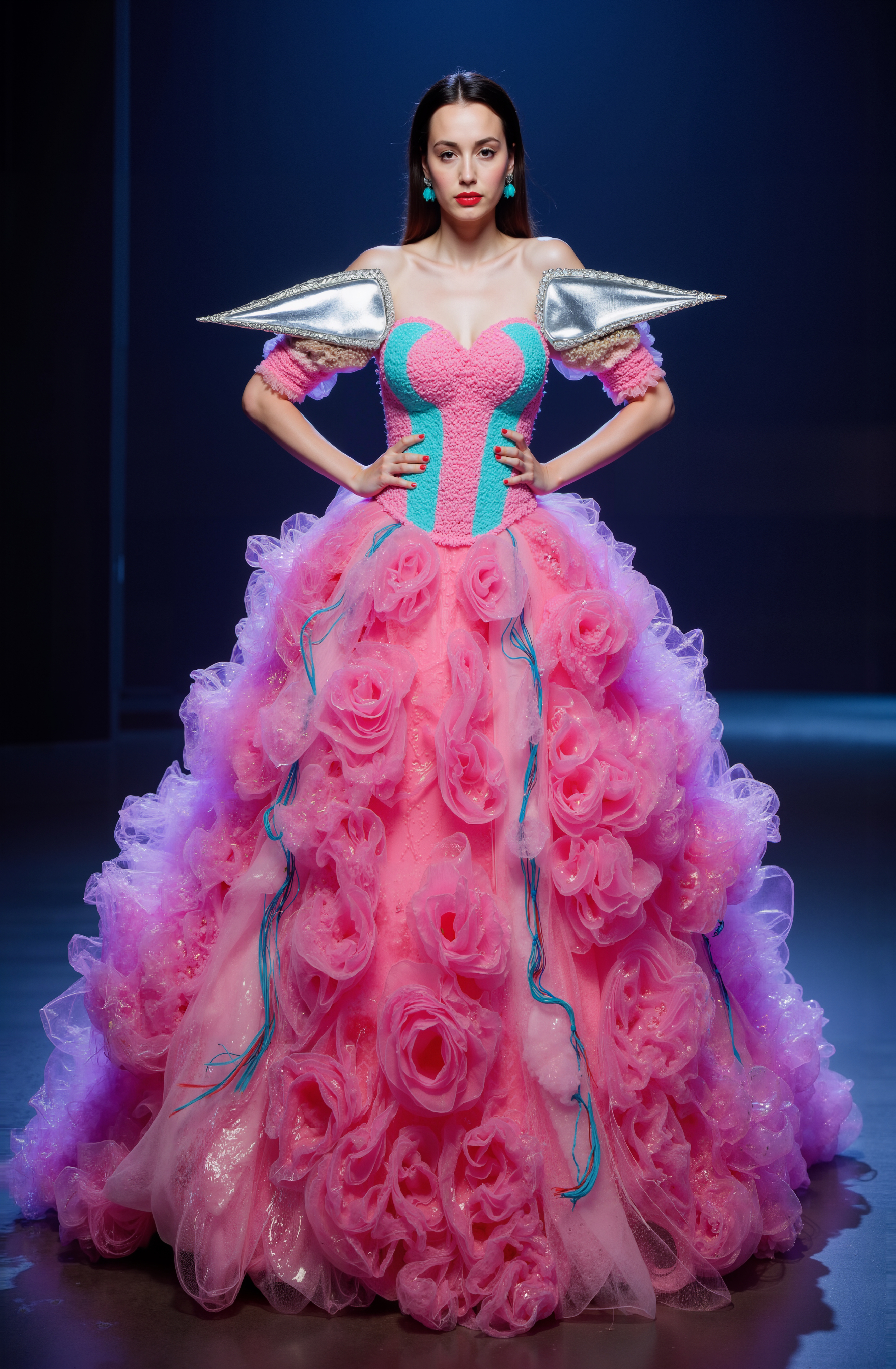 Luminous Winter Fantasy White Gown With Glowing Multicolor Shoulders 2