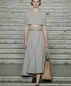 Minimalist Chic Beige Crop Top Midi Skirt Matching Set Formal Wear