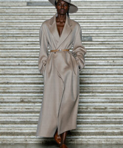 Neutral Trench Coat Wide Brim Hat Belted Silhouette Elegant Fashion