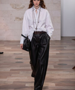 Oversized Shirt Leather Pants Wide Leg Minimalist Edgy Street Style Trendy