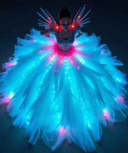Starlight Princess Glowing White Tulle Gown With Pink Blue Lights Top View 1