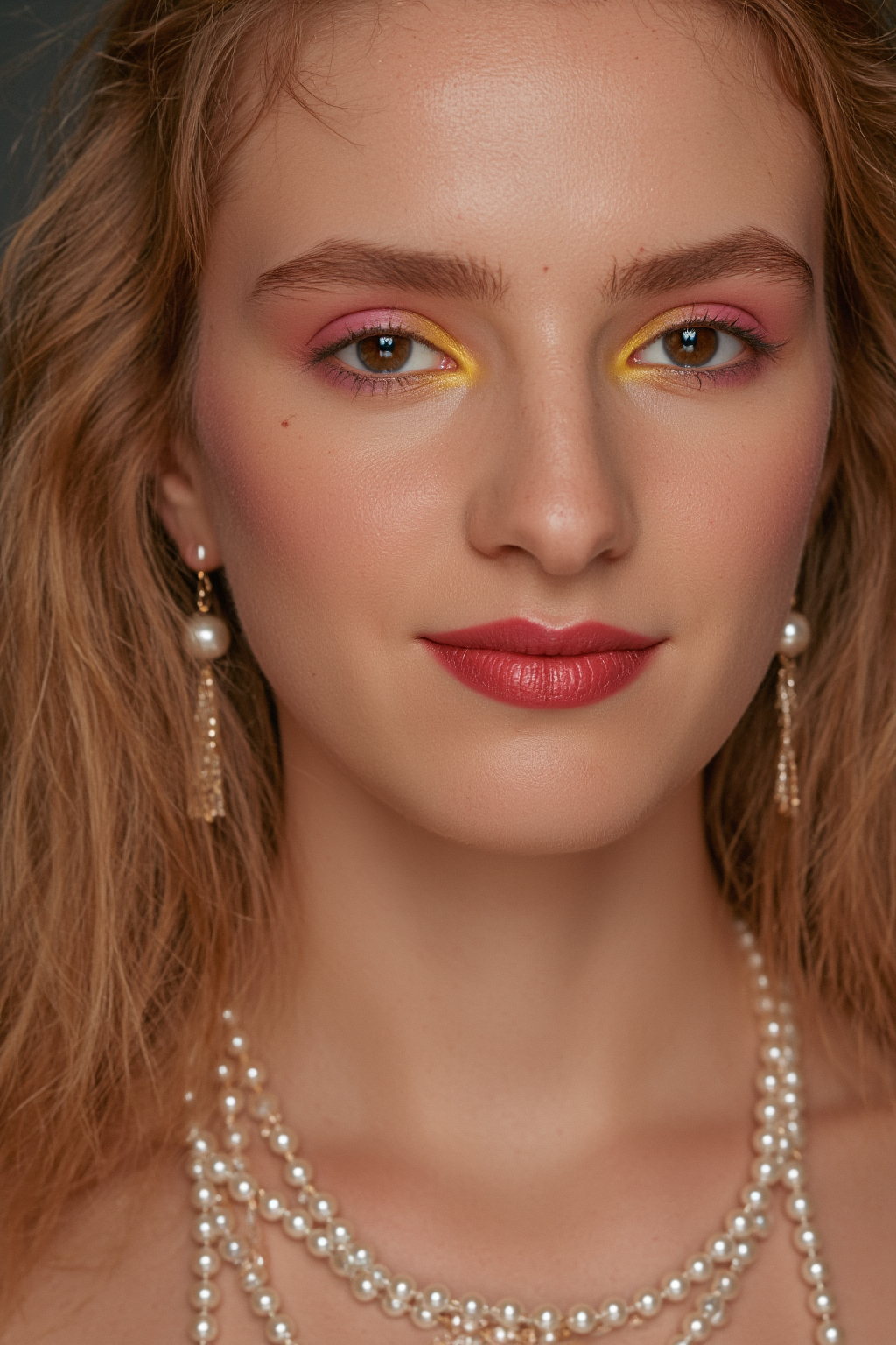 A Fair Skinned Woman With Wavy Blonde Hair Wearing Pearl Earrings And Necklaces Vivid