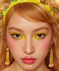 A Young Woman With Fair Skin Vibrant Vibrant Yellow And Green Floral Headband Matching