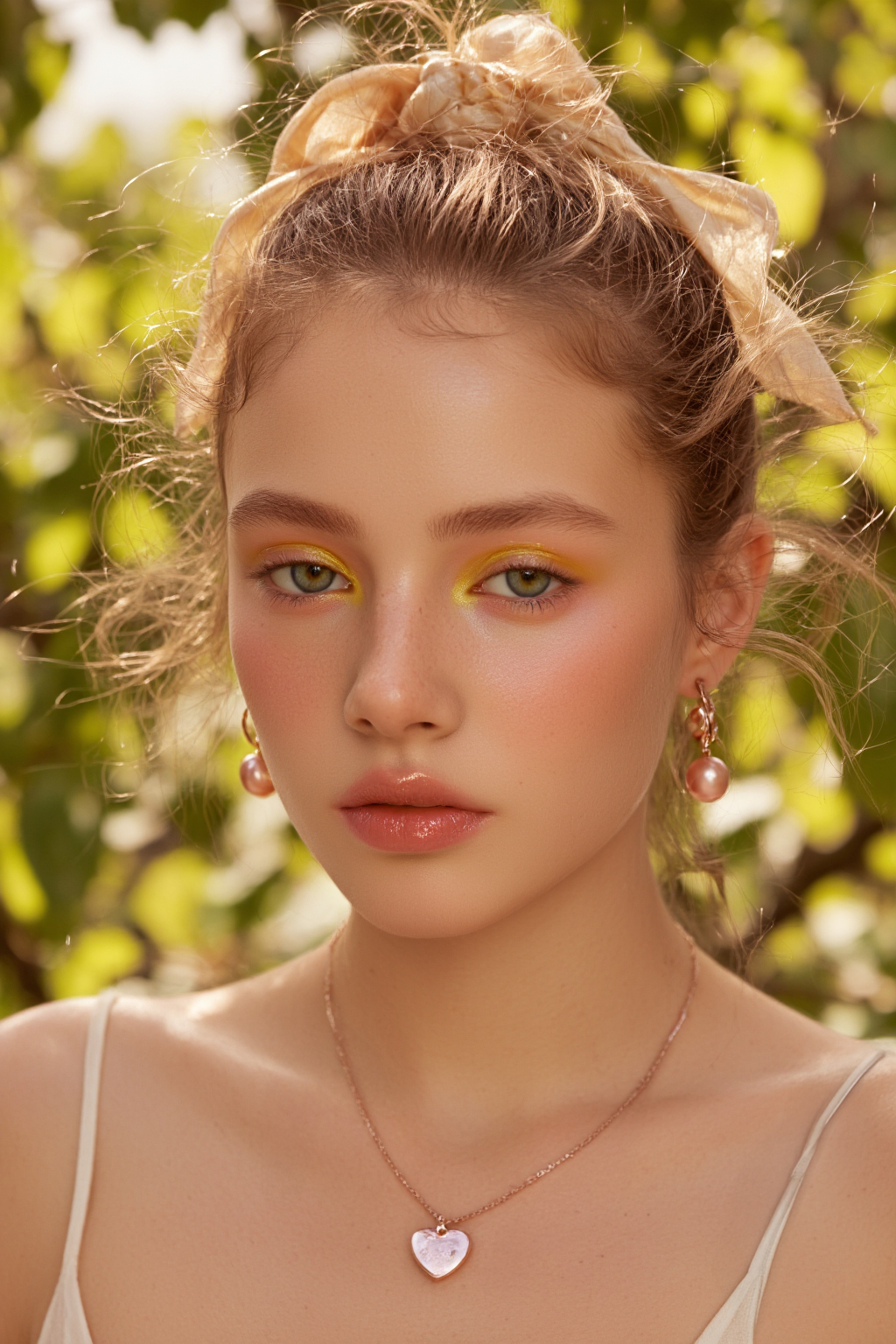Fair Skinned Woman With Green Eyes Wearing Wearing A Heart Shaped Necklace In A