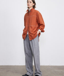 Loose Oversized Rust Orange Shirt Gray Gray High Waisted Pants Black Loafers