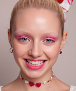 Of A Smiling Young Blonde Woman With With Strawberry Themed Makeup Pink Eyeshadow And 1