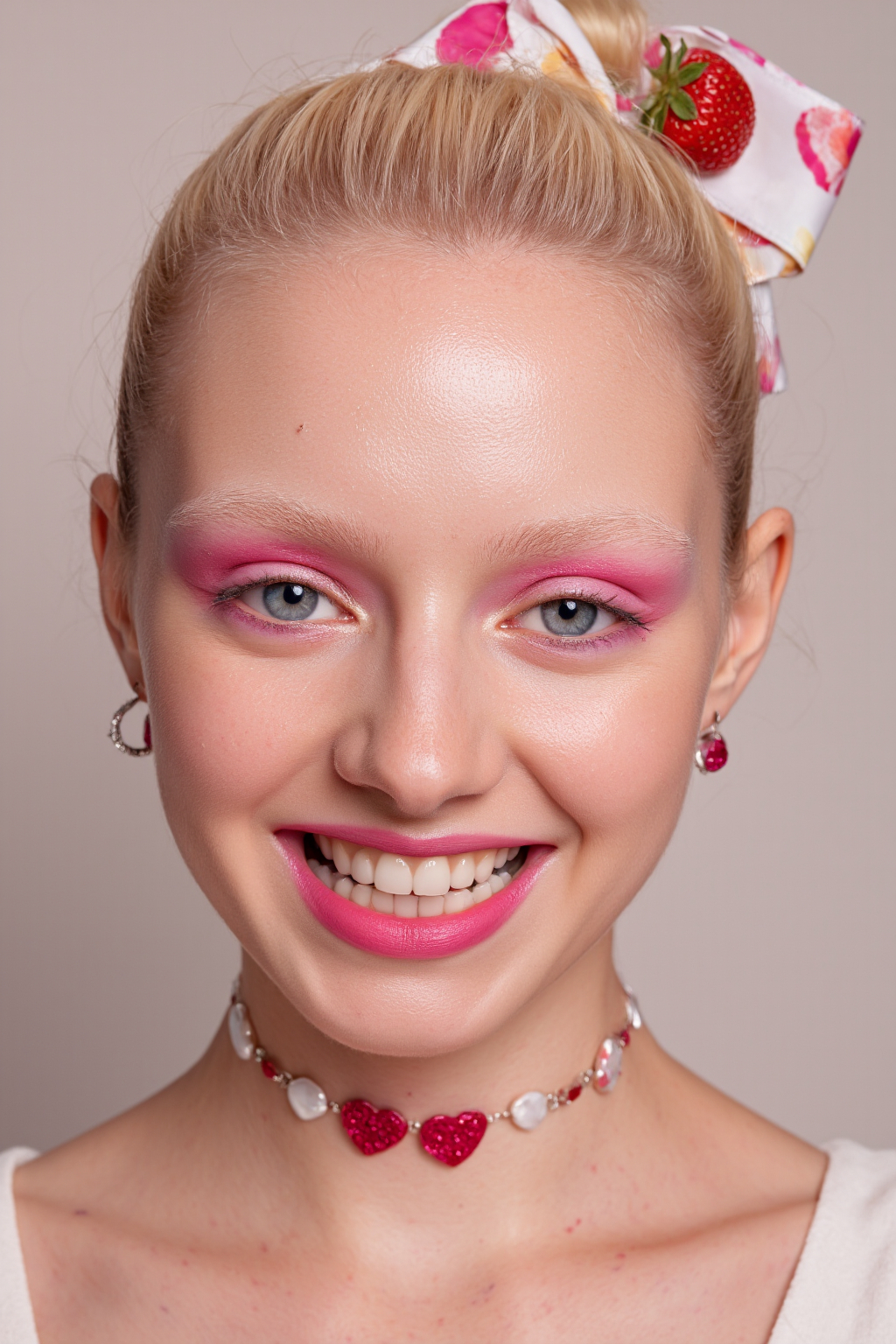 Of A Smiling Young Blonde Woman With With Strawberry Themed Makeup Pink Eyeshadow And 1