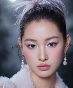 Of A Young Asian Woman With Pale Pale Skin Delicate Features And Pink Hair