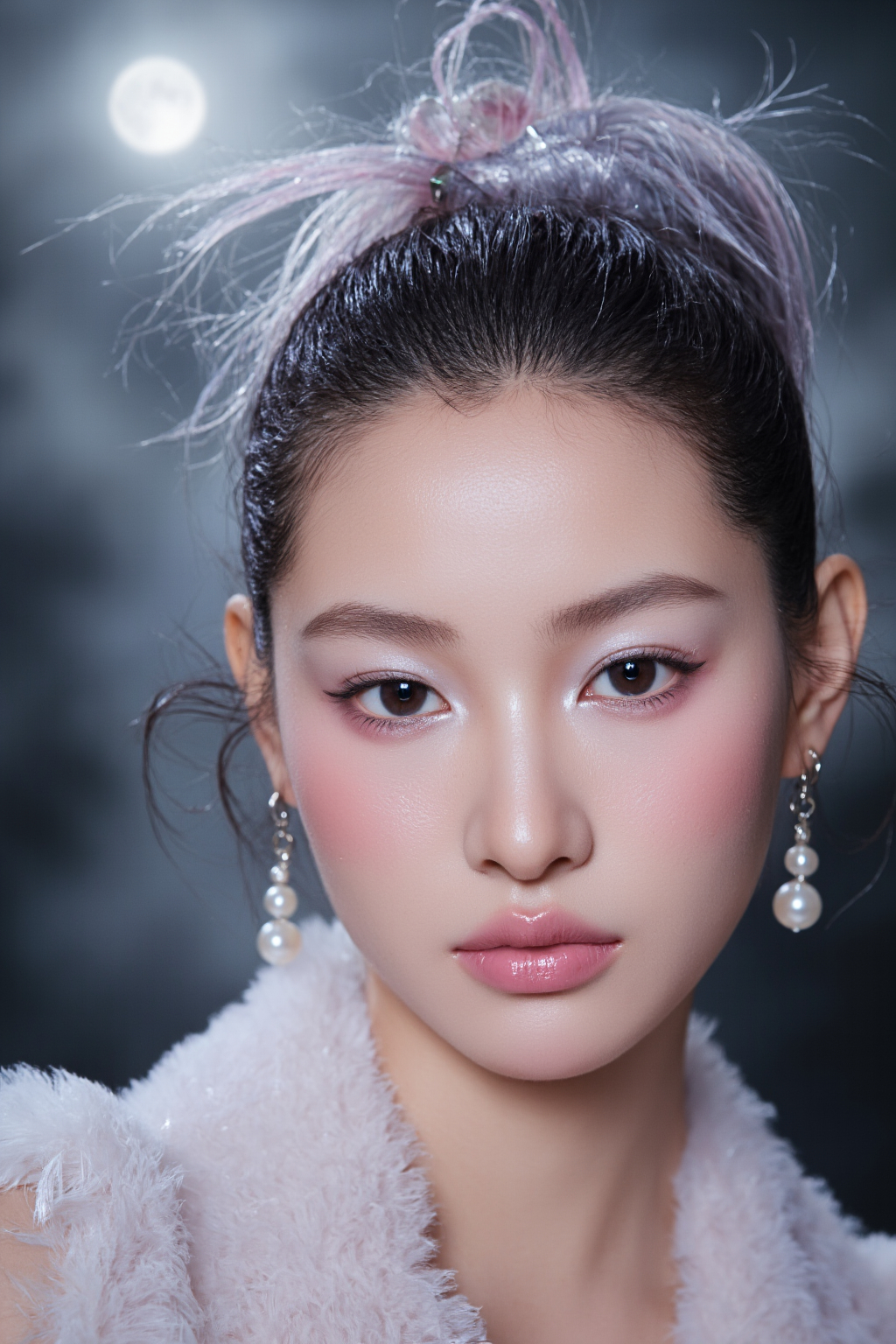 Of A Young Asian Woman With Pale Pale Skin Delicate Features And Pink Hair
