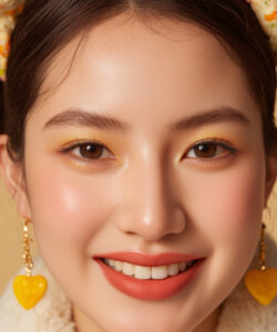 Of A Young Asian Woman With Smooth Skin Brown Eyes And A Radiant Smile Wearing Floral