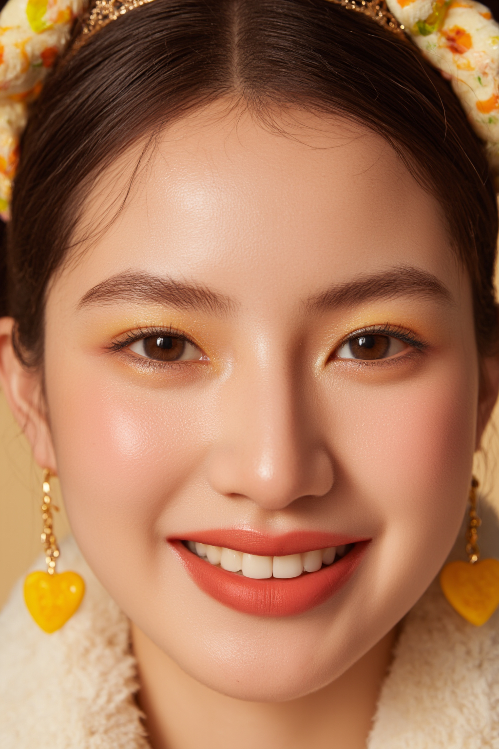 Of A Young Asian Woman With Smooth Skin Brown Eyes And A Radiant Smile Wearing Floral
