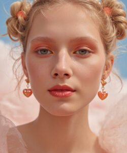 Skinned Blonde Woman With Pearl Crown Pink Eyeshadow And Heart Earrings Wearing A Pink 1